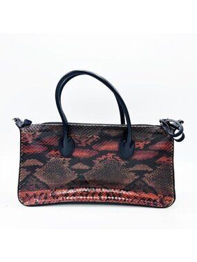GORGEOUS BARBARA MILANO BROWN SNAKESKIN BLACK LEATHER PURSE!